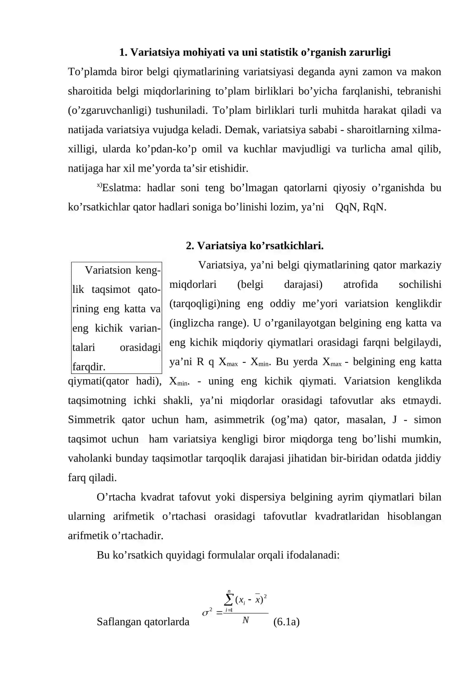 Variatsiya ko’rsatkichlari 2
