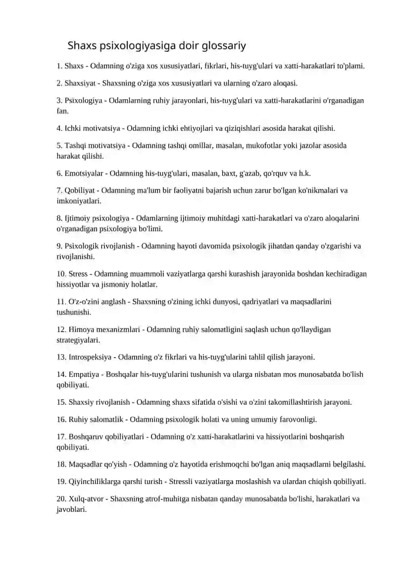 Shaxs Psixologiyasiga Doir Glossariy 2