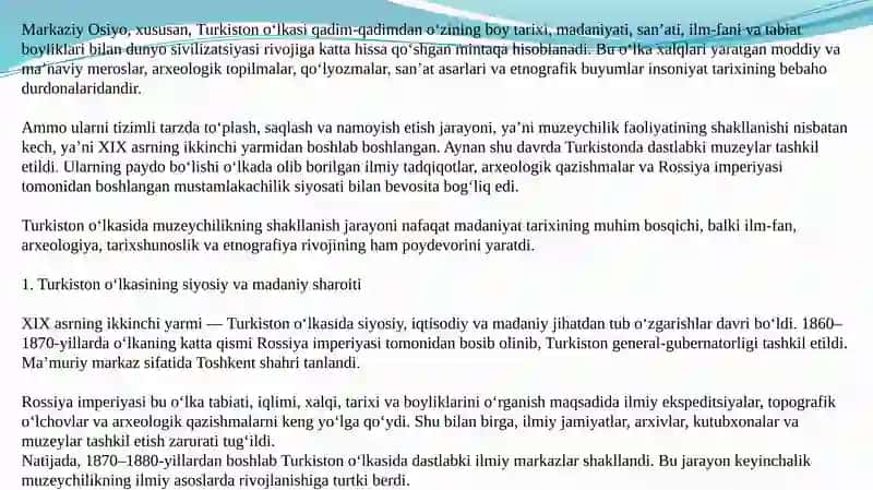 Turkistonda dastlabki muzeylarning vujudga kelishi 2
