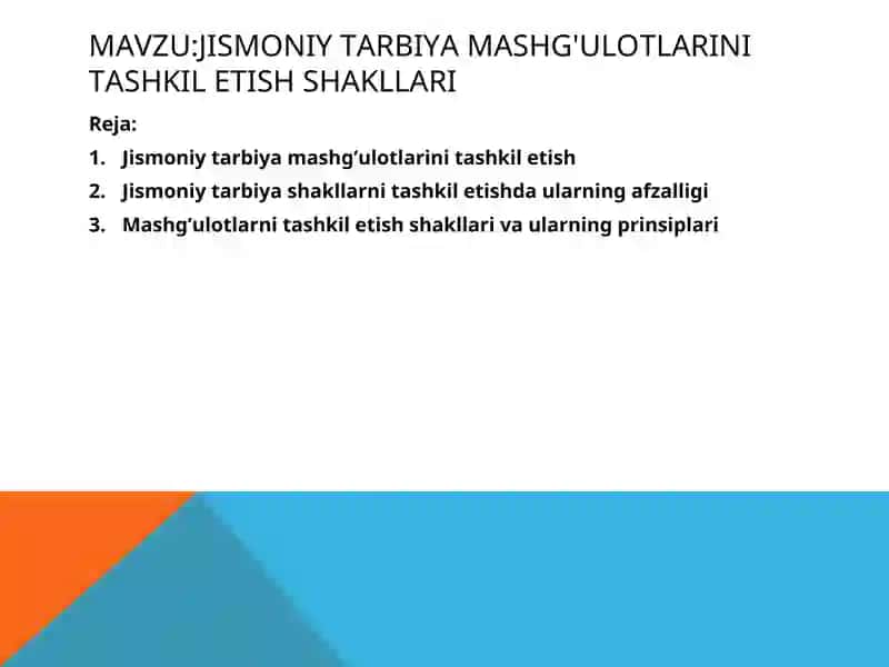 Jismoniy tarbiya mashg'ulotlari tashkil etish 2