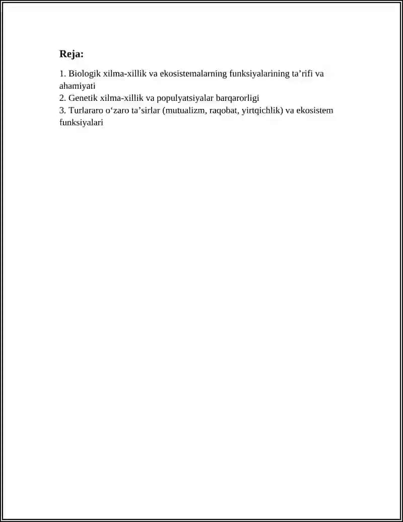 BIO XILMA XILLIK VA EKOSISTEMALARNING FUNKSIYALARI 2