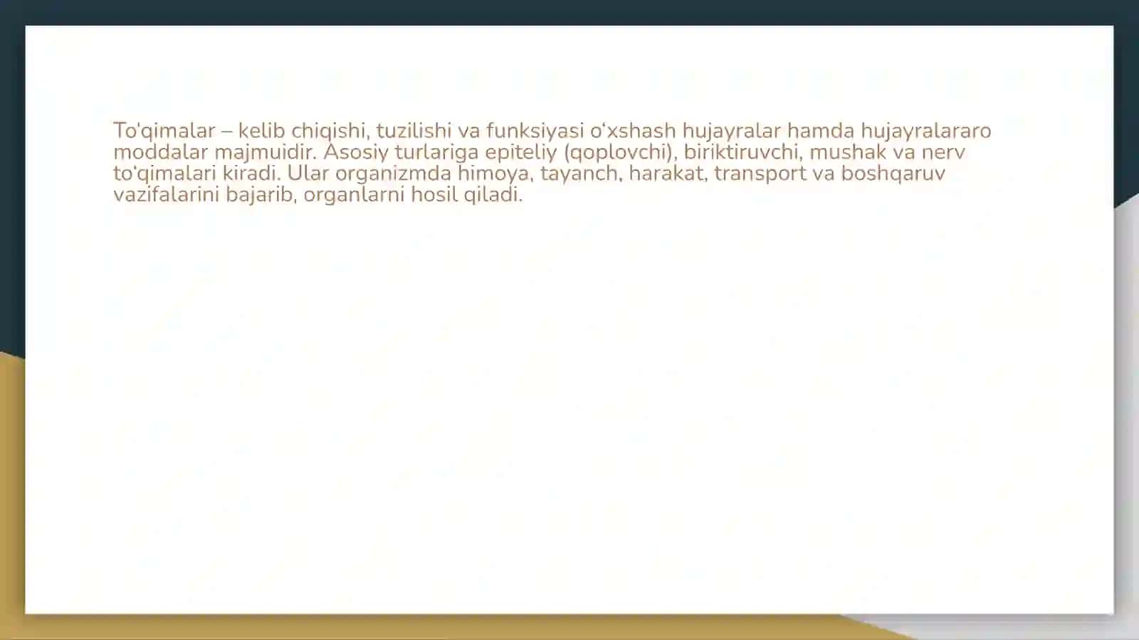 To’qimalar tuzilishi, turlari 2