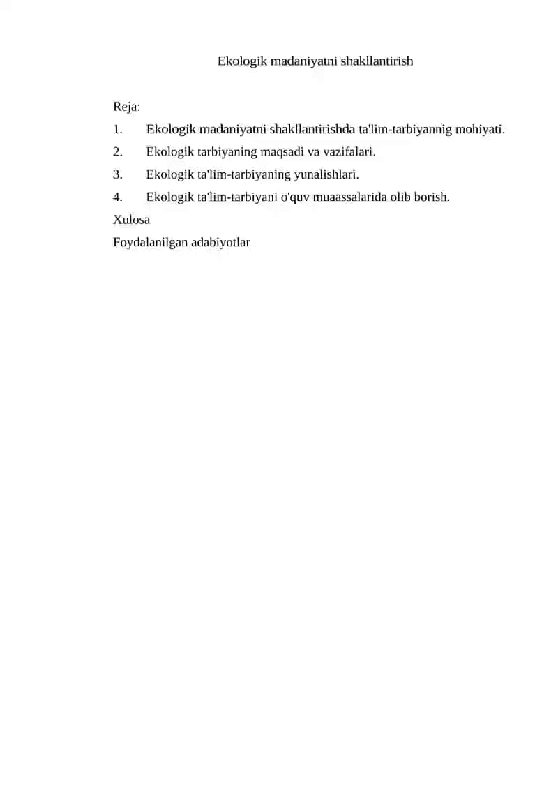 Ekologik madaniyatni shakllantirish 2