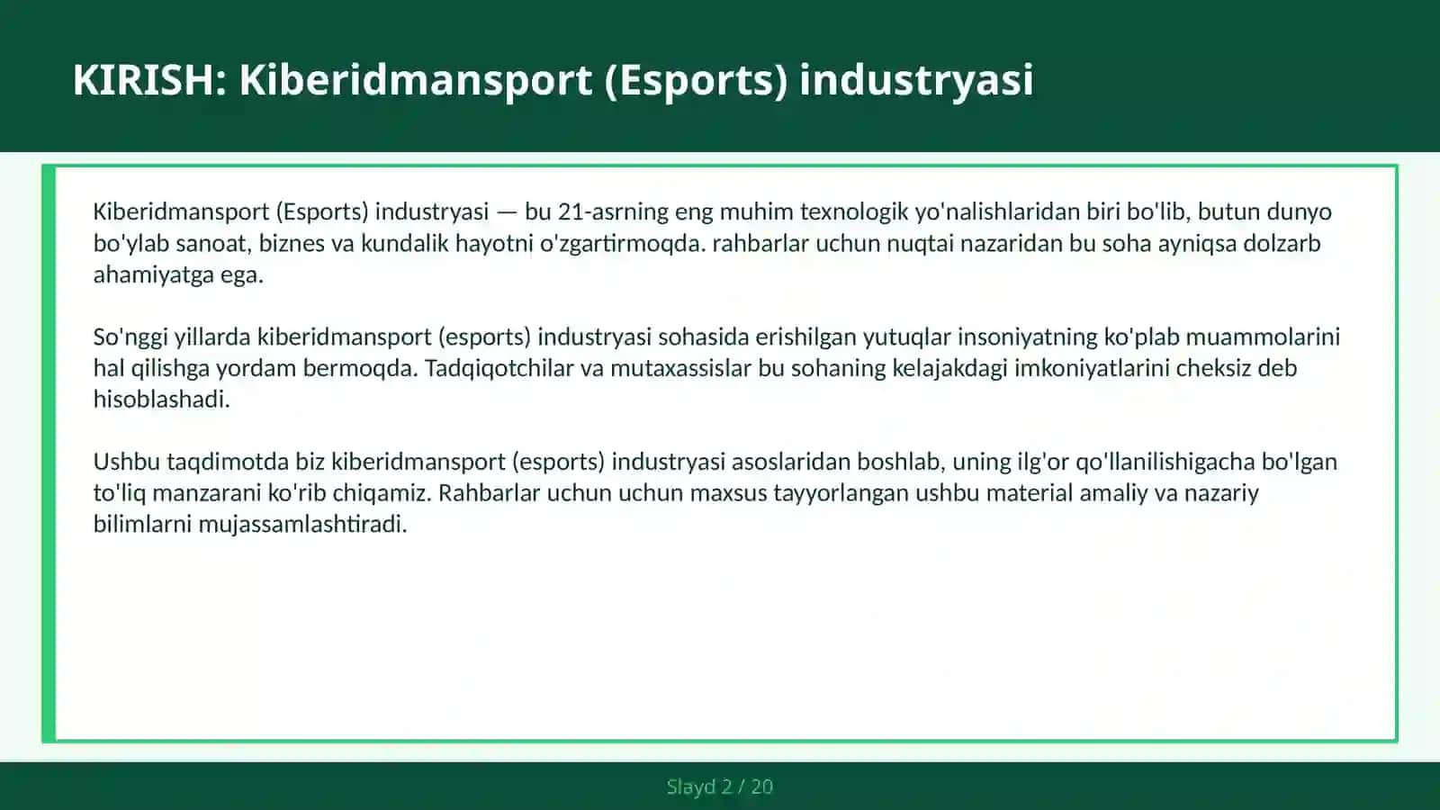 KIBERIDMANSPORT (ESPORTS) INDUSTRYASI 2