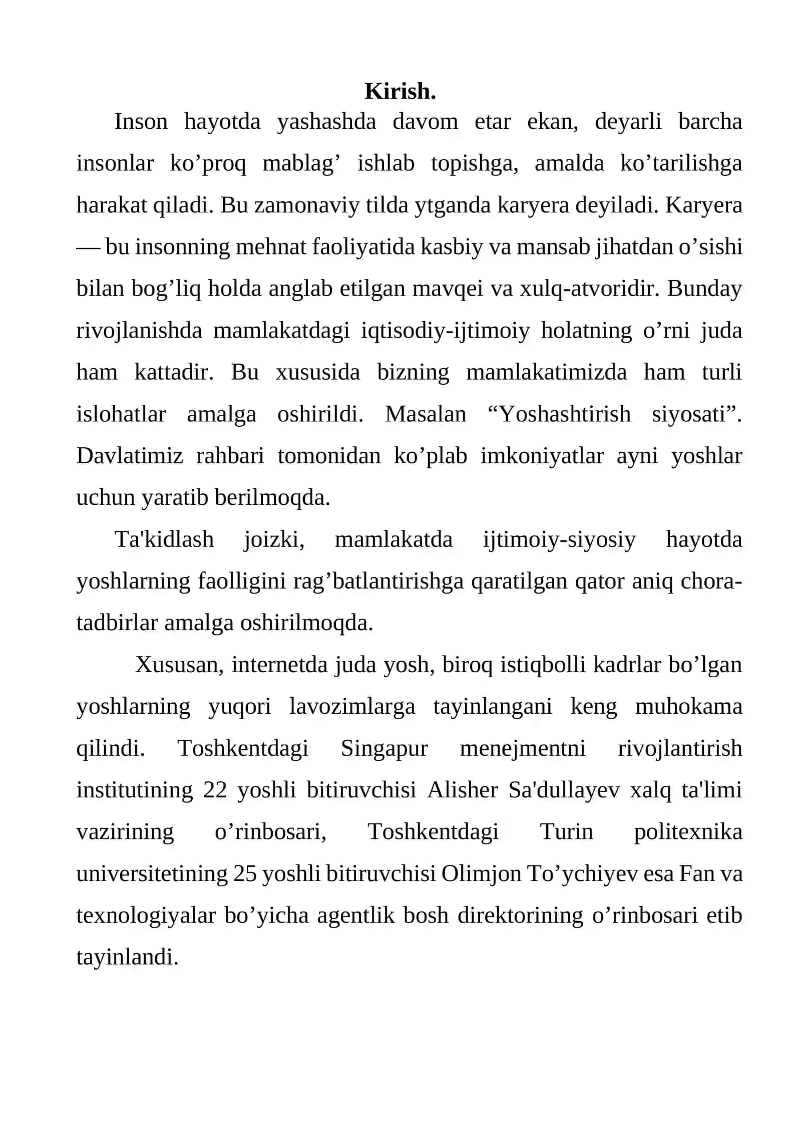 Karyerani rejalashtirilish shartlari 2