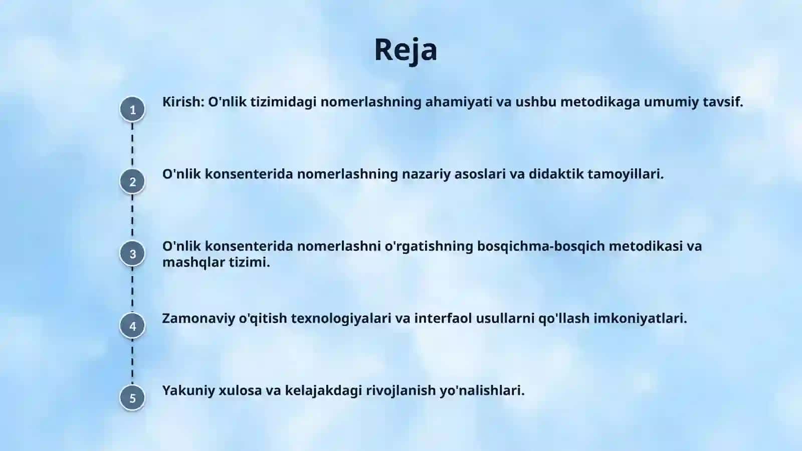 O'nlik konsenterida nomerlashga o'rgatish metodikasi 2
