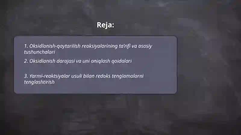 Oksidlanish qaytarilish reaksiyalari va asosida hisoblashlar 2