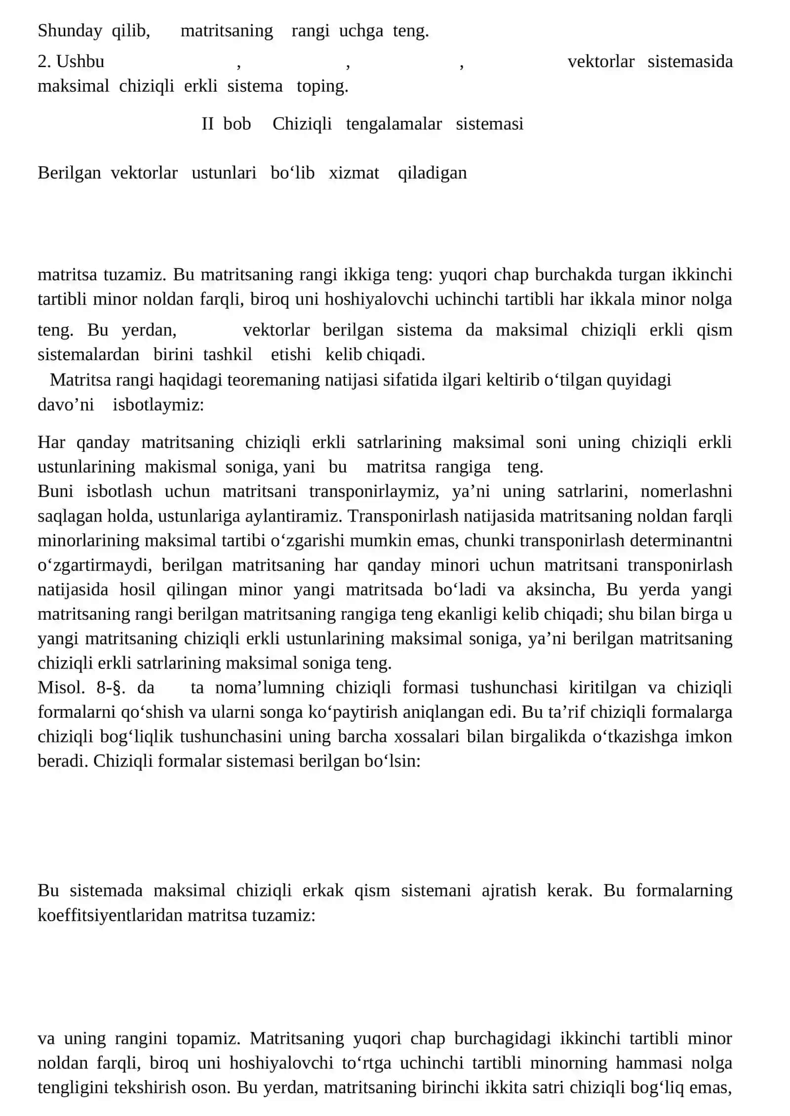 Matritsaning minorlar bilan ishlash prinsipi 2