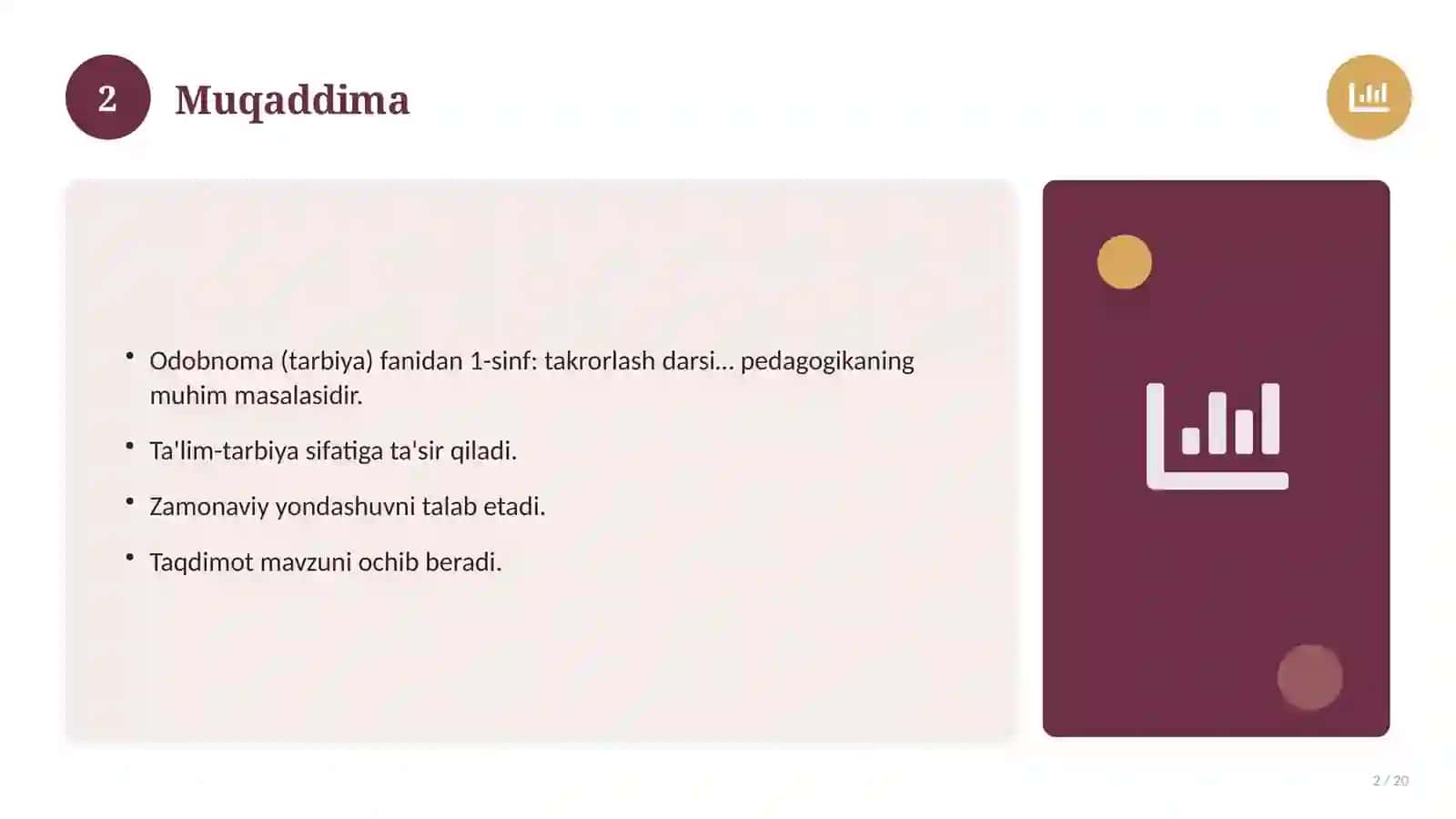 Odobnoma (tarbiya) fanidan 1-sinf: takrorlash darsi ishlanmasi 2