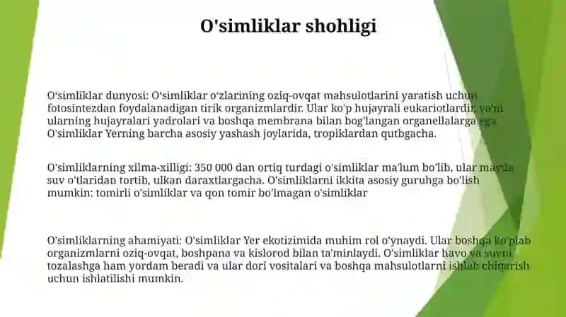 OʻSimliklar Dunyosi Va Ularning Hayot Tarzi 2