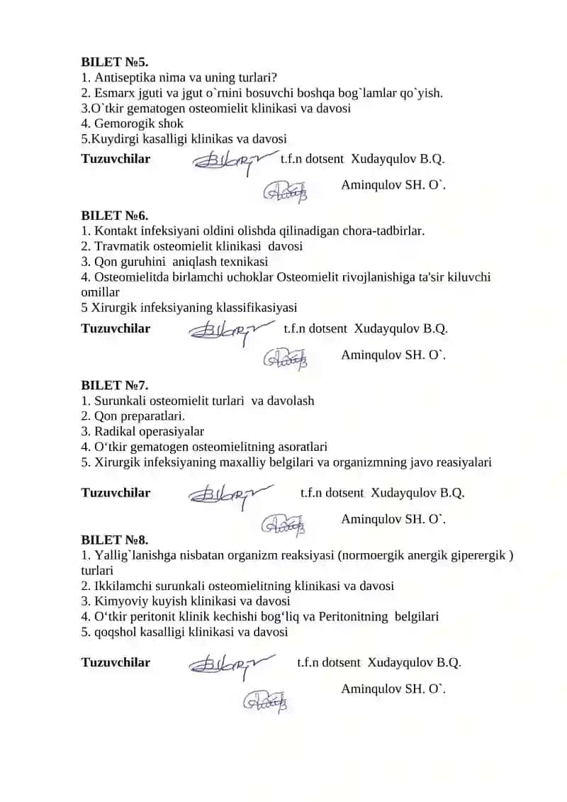 Umumiy jarroxlik fanidan oraliq nazorat savollari 2