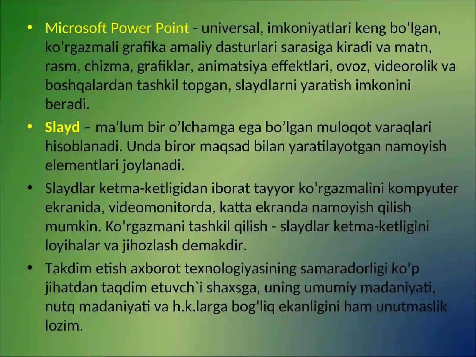 РОWER PОINTDASTURIHAQIDA UMUMIY MA’LUMОTLAR 2