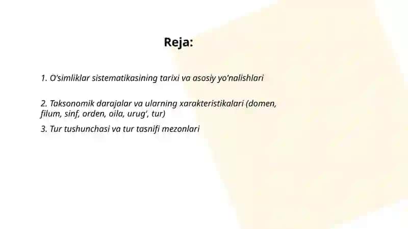 Òsimliklar sistematikasi 2