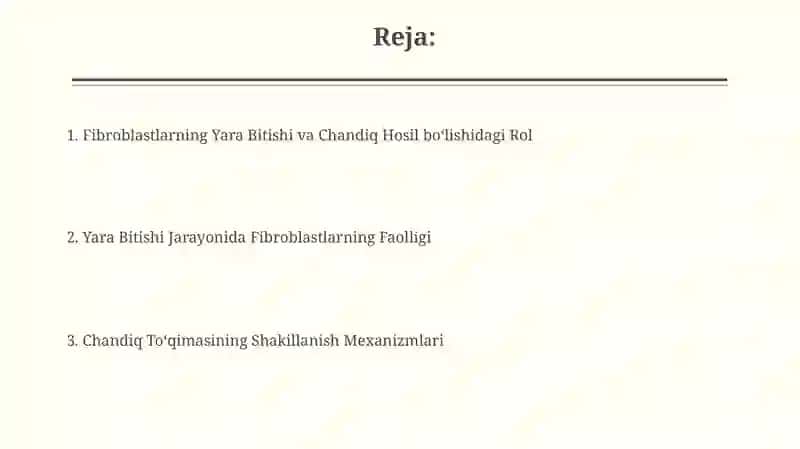 Fibroblastlarning jarohatining bitishi va chandiq hosil bölishi 2