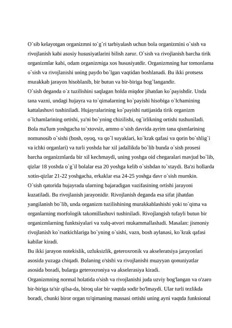 Organizm o`sish va rivojlanish 2