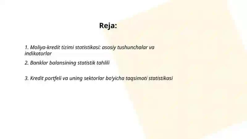 Moliya-kredit tizimi statistikasi 2