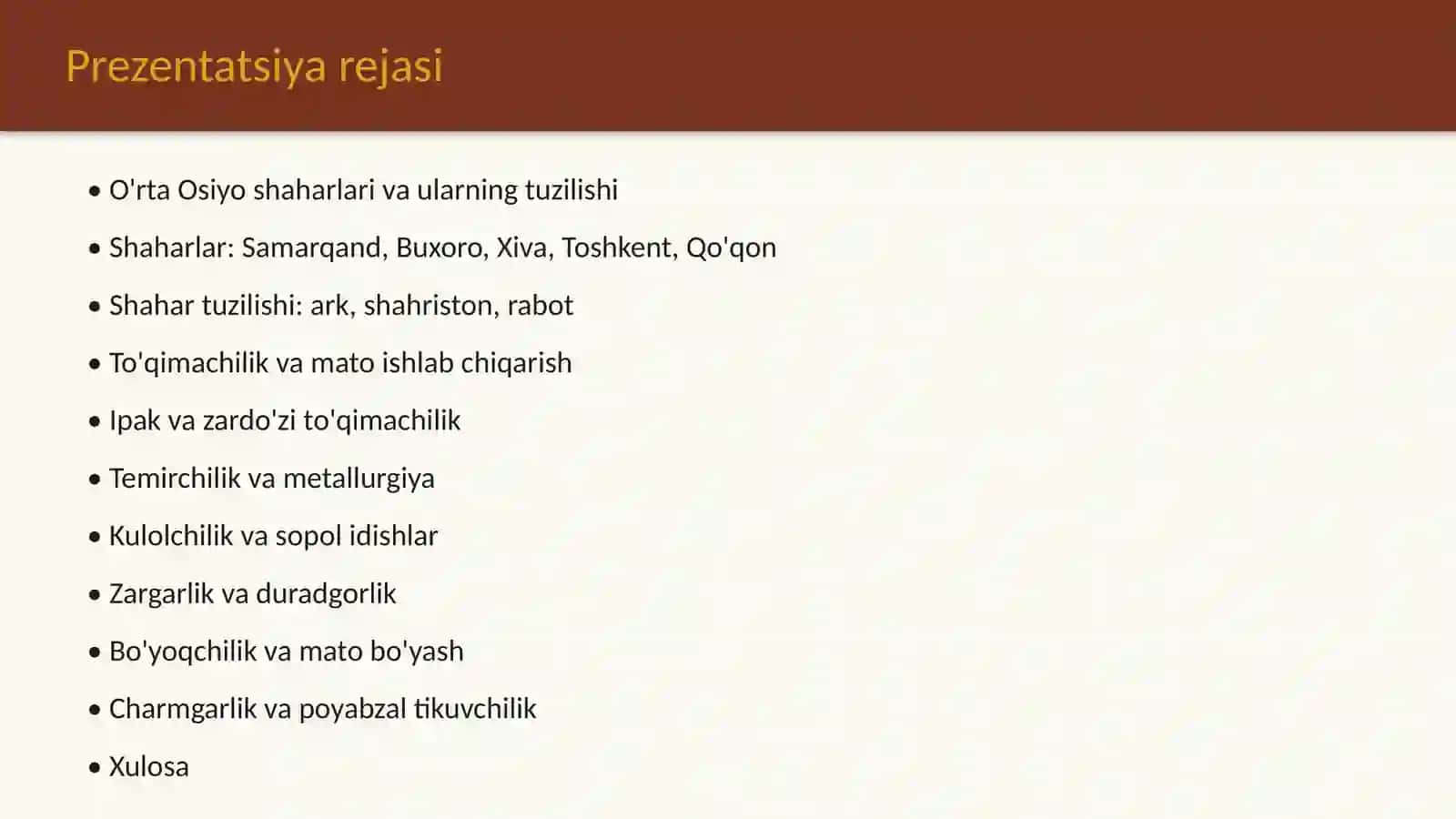 XI-XV asrlarda shaharlar va hunarmandchilik sexlari 2
