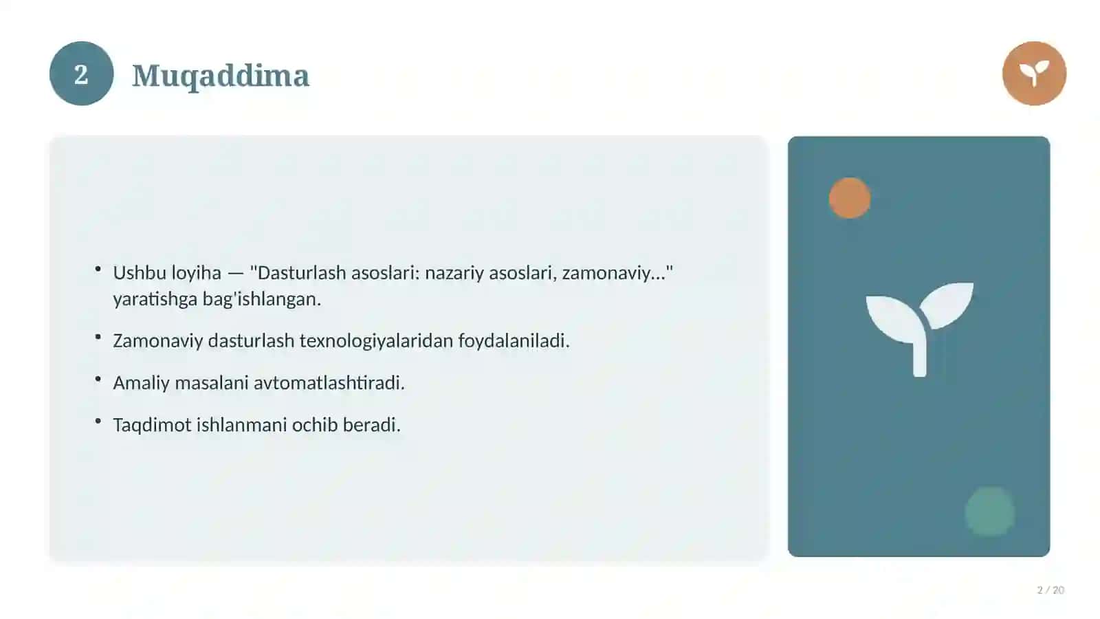 Dasturlash asoslari: nazariy asoslari, zamonaviy yondashuvda (Mustaqil ta'lim topshirig'i) 2