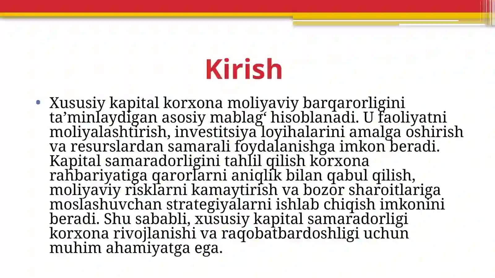 Xususiy kapitaldan foydalanish samaradorligining tahlili 2