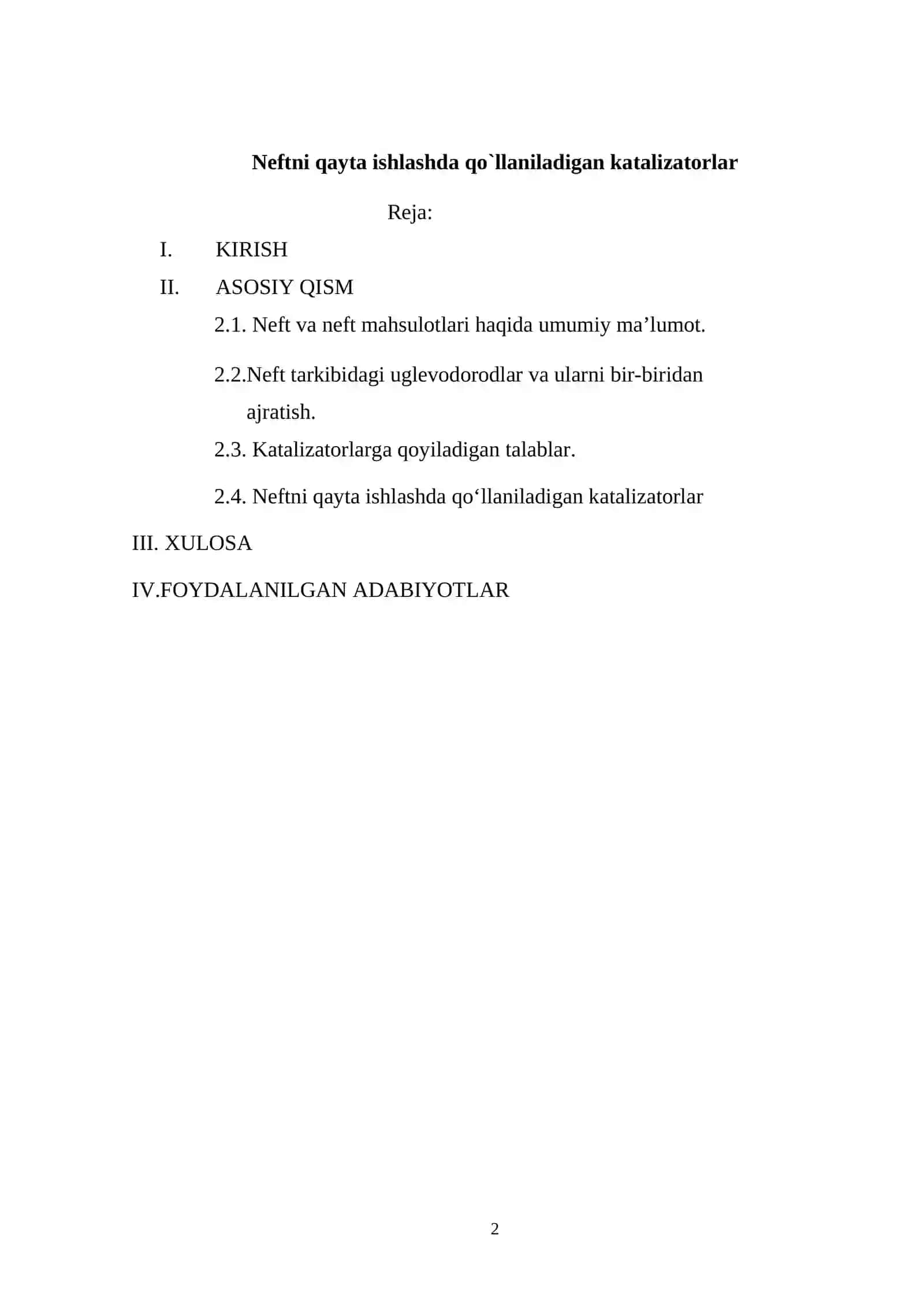 Neftni qayta ishlashda qo`llaniladigan katalizatorlar 2