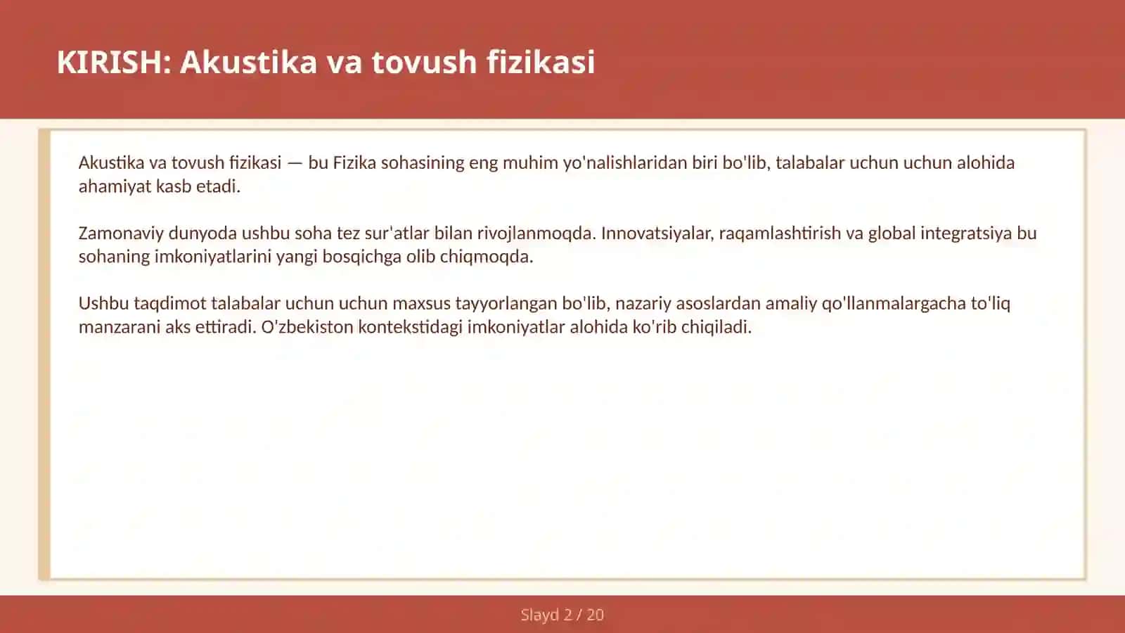 AKUSTIKA VA TOVUSH FIZIKASI 2