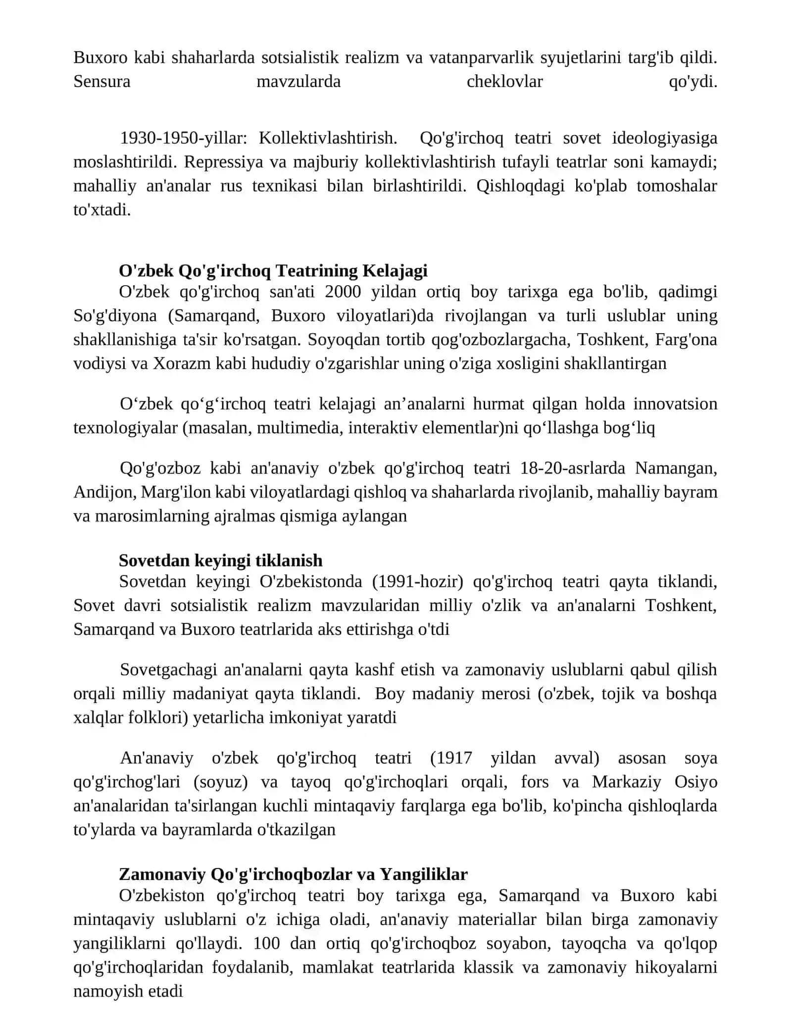 Oʻzbekistonda qoʻgʻirchoq teatrini paydo boʻlish tarixi 2