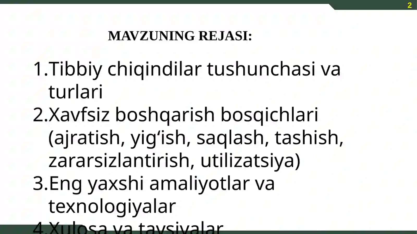 Tibbiy chiqindilarni xavfsiz boshqarish 2