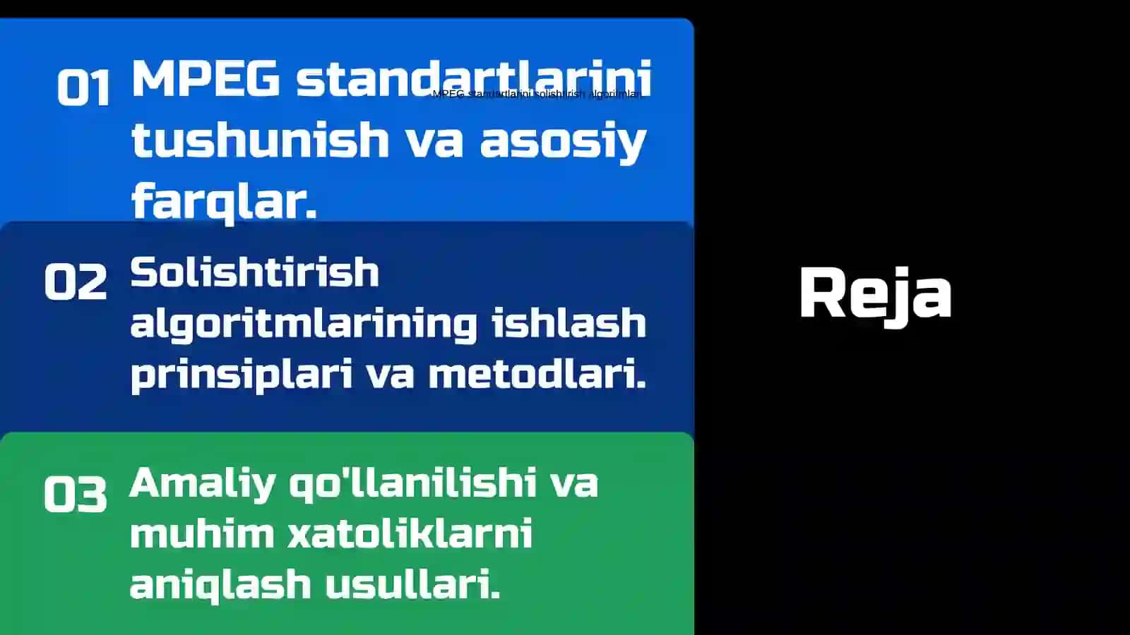 MPEG standartlarini solishtirish algoritmlari. 2