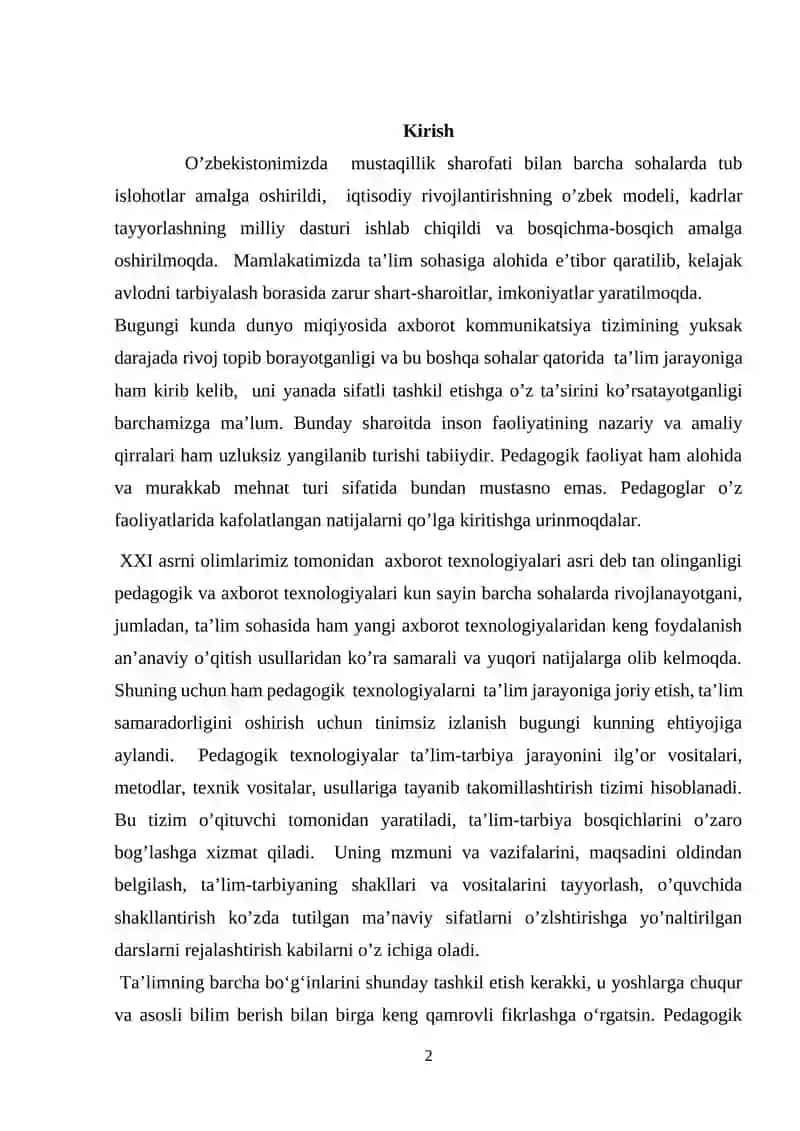 Pedagogik texnologiyalarni qo'llash 2