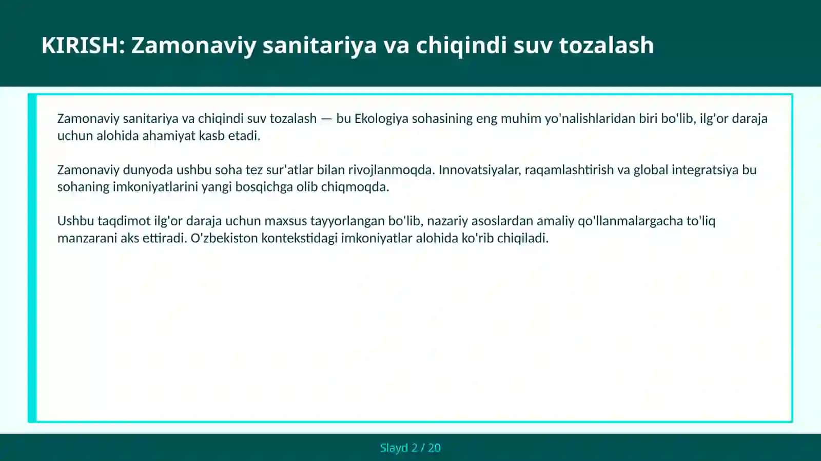 Zamonaviy sanitariya va chiqindi suv tozalash 2