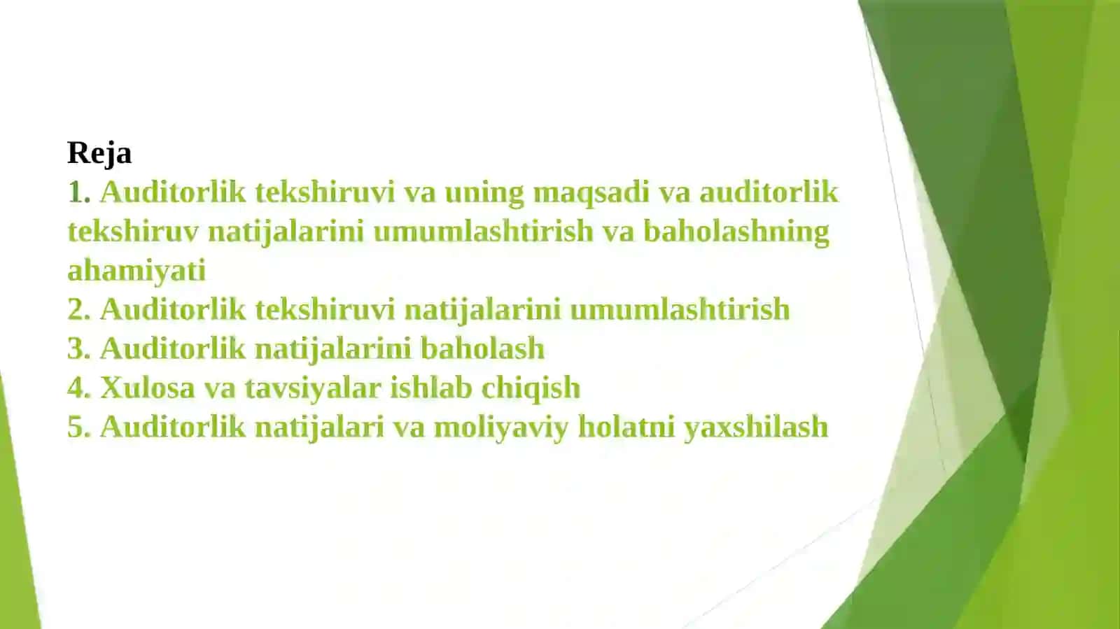 Auditorlik tekshiruvlar natijalarini umumlashtirish va baholash 2