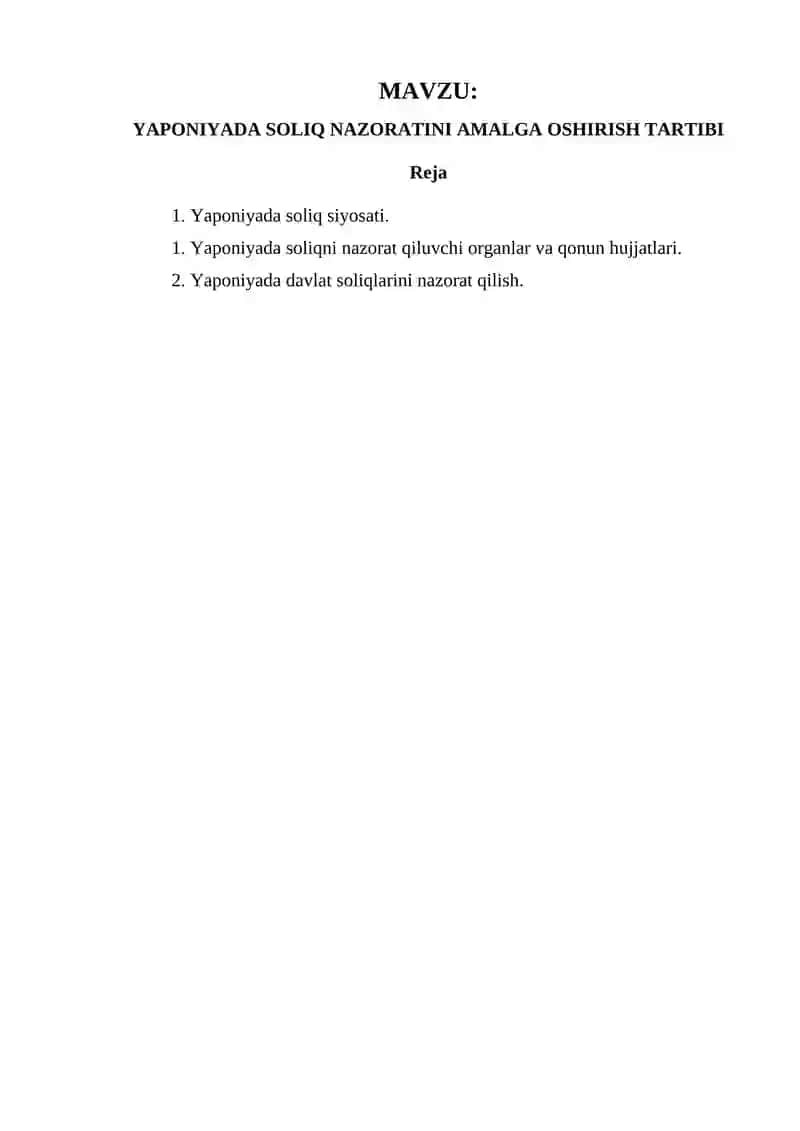 YAPONIYADA SOLIQ NAZORATINI AMALGA OSHIRISH TARTIBI 2