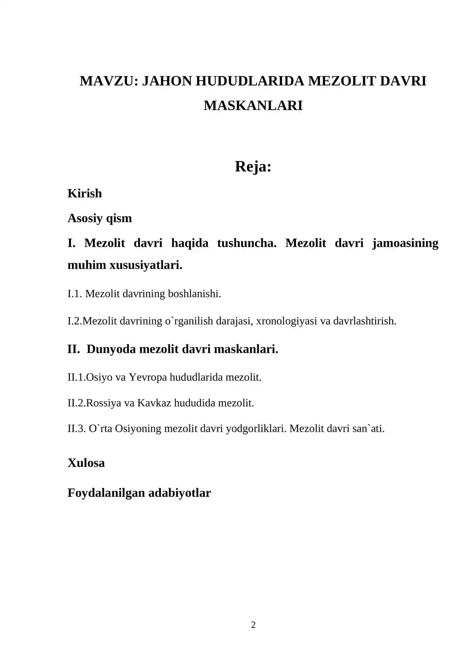 JAHON HUDUDLARIDA MEZOLIT DAVRI MASKANLARI 2