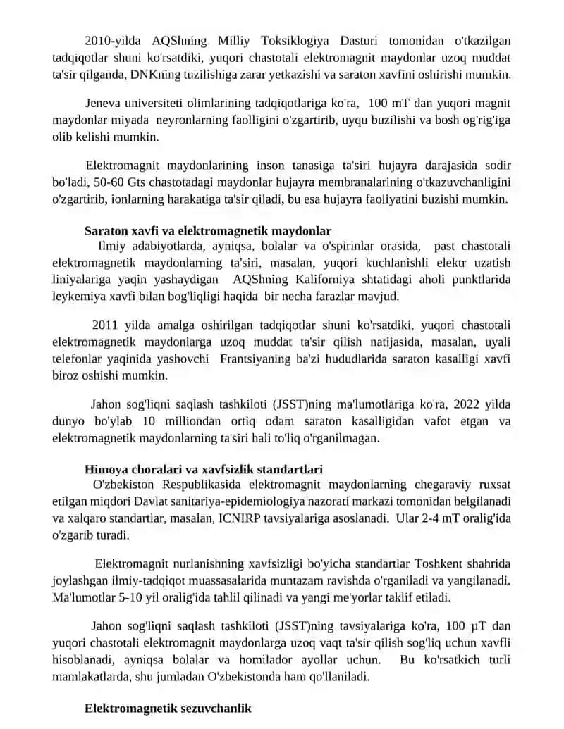 Elektromagnit maydonning insonlarga tasiri 2