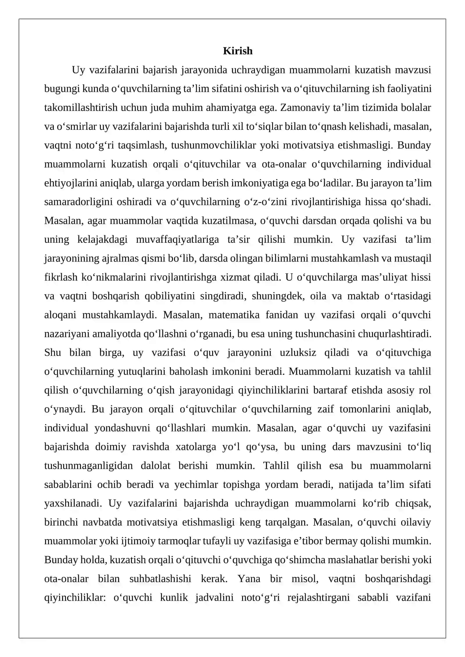 Uy vazifalarini bajarish jarayonida uchraydigan muammolarni kuzatish 2