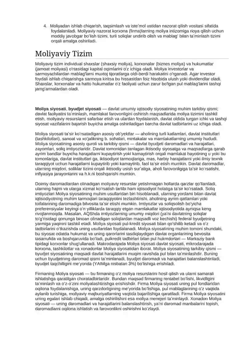 Moliyaviy tizim va moliya siyosati 2