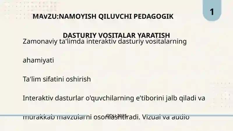 NAMOYISH QILUVCHI PEDAGOGIK DASTURIY VOSITALAR YARATISH 2