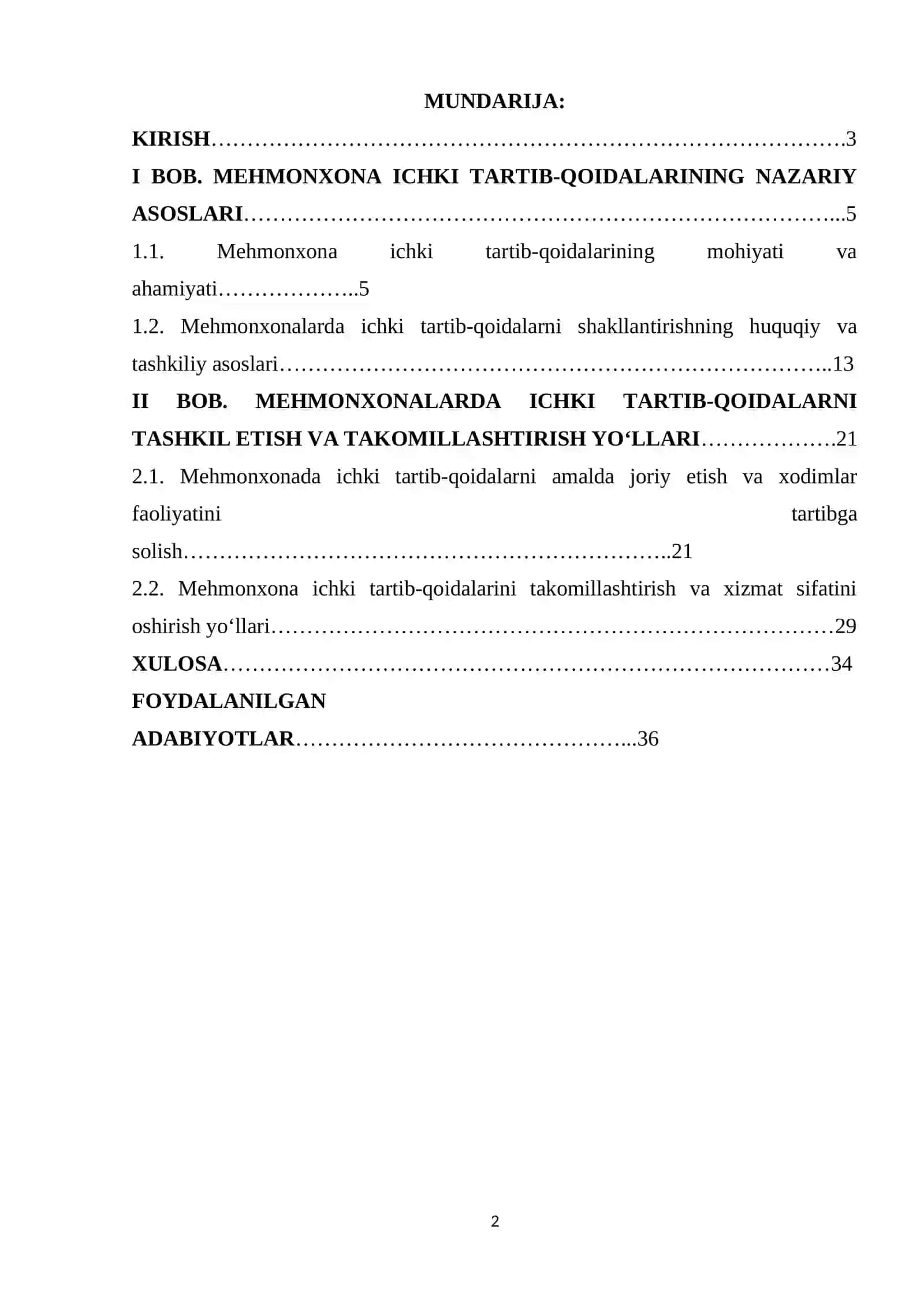 Mehmonxona ichki tartib-qoidalari 2