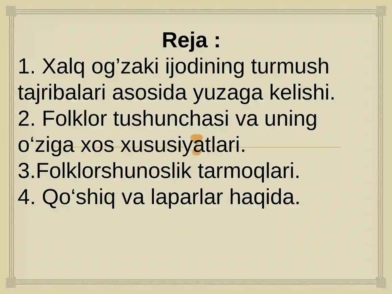 Xalq og‘zaki ijodiyotining (folklor) janr xususiyatlari 2
