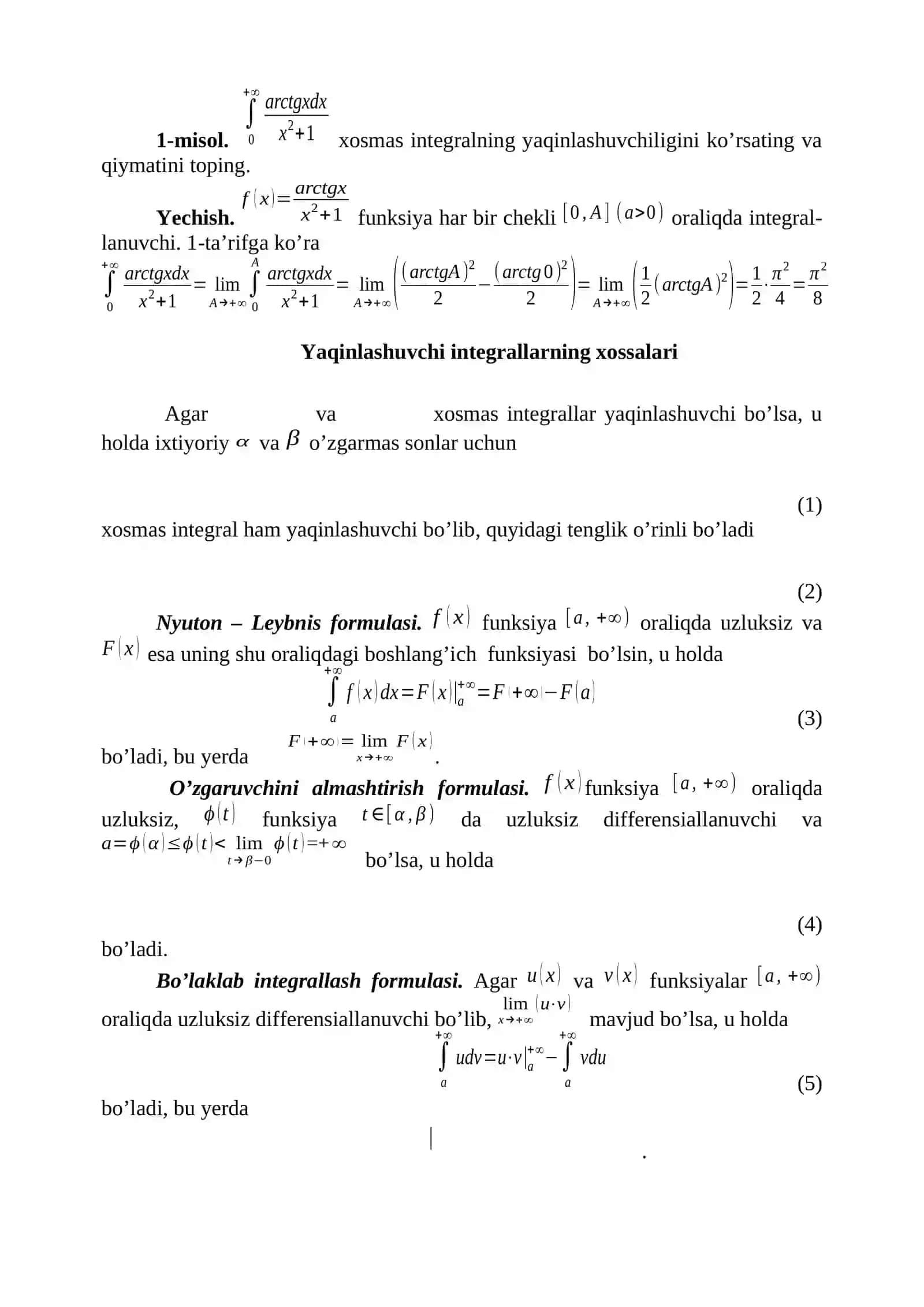 Xosmas integrallar va ularning yaqinlashuvchiligi 2
