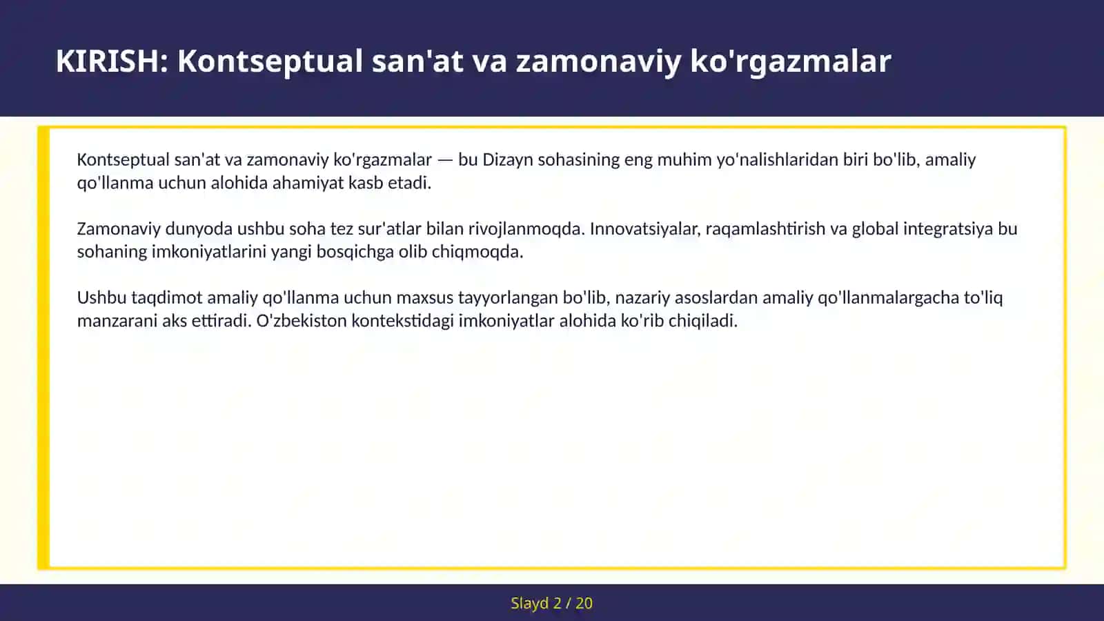 KONTSEPTUAL SAN'AT VA ZAMONAVIY KO'RGAZMALAR 2