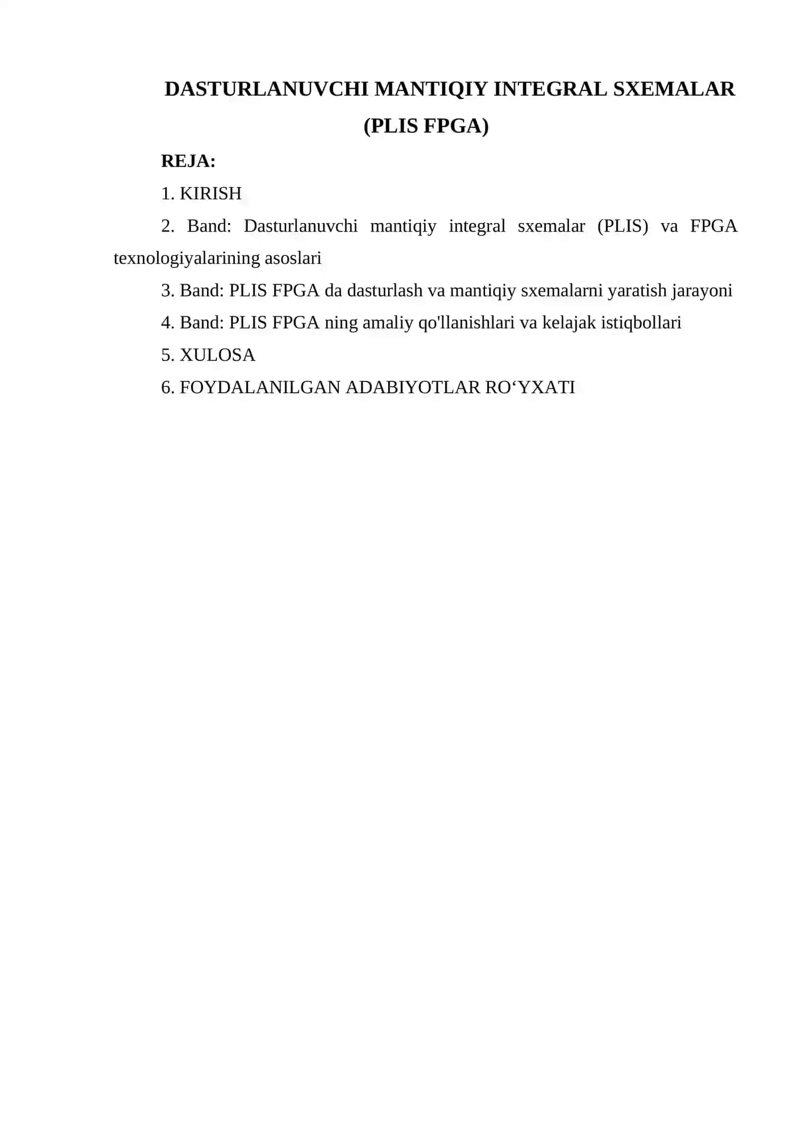 DASTURLANUVCHI MANTIQIY INTEGRAL SXEMALAR (PLIS FPGA) 2