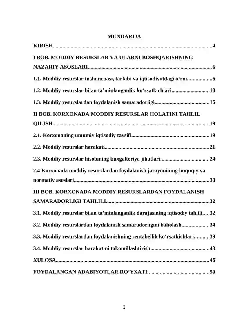 Moddiy resurslar va ulardan foydalanish tahlili 2