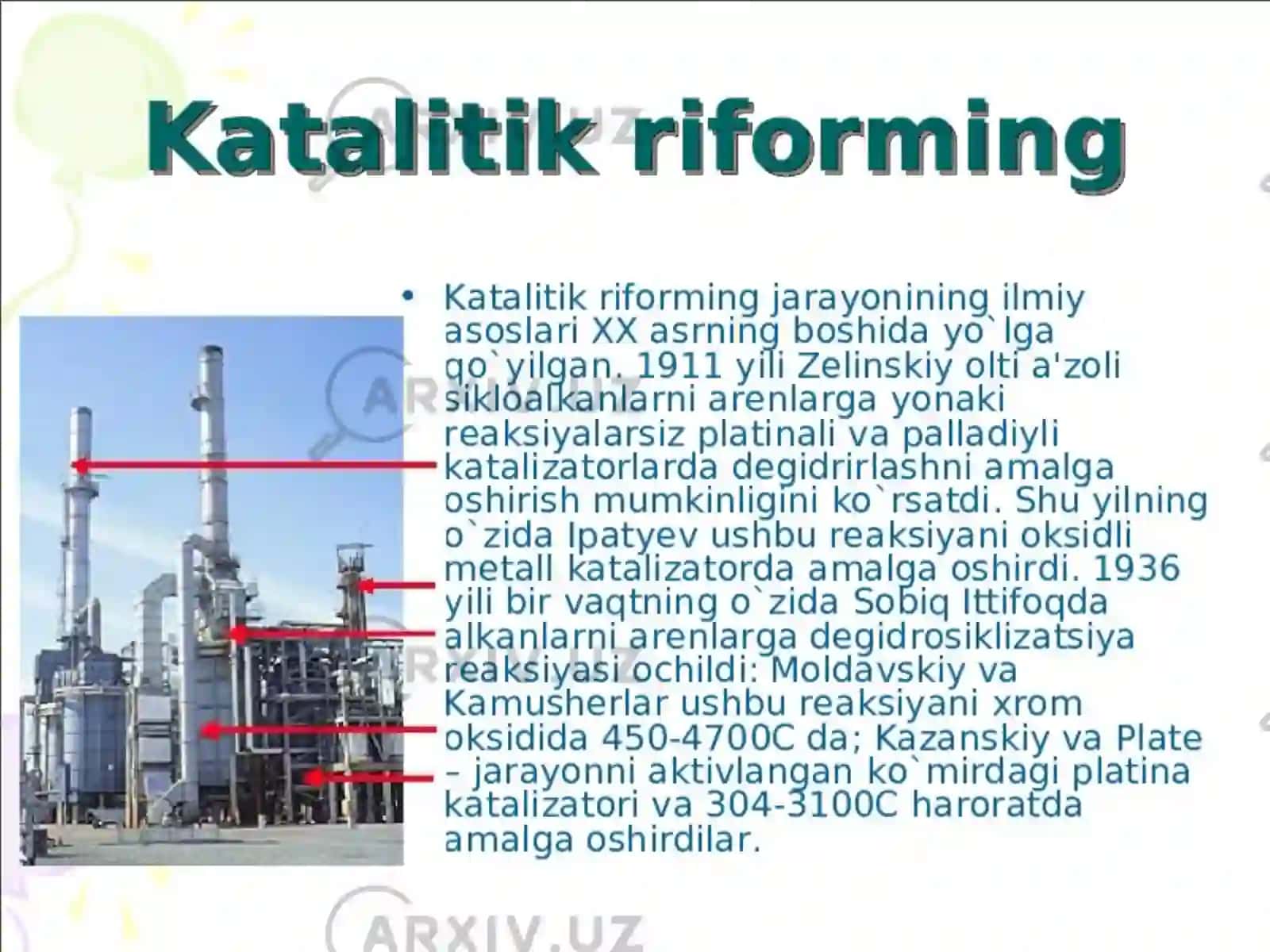 Katalitik reforming bilan aromatik uglevodorodlar olish 2