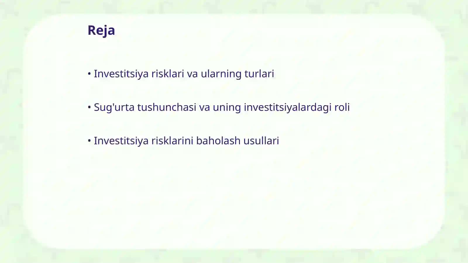Investitsiyalarni risklardan sug'urta qilish 2