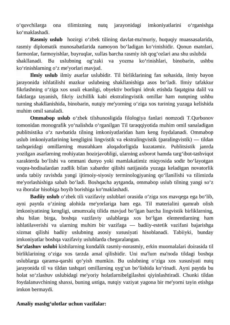 Matnni nutq uslublari jihatidan tahlil qilish 2