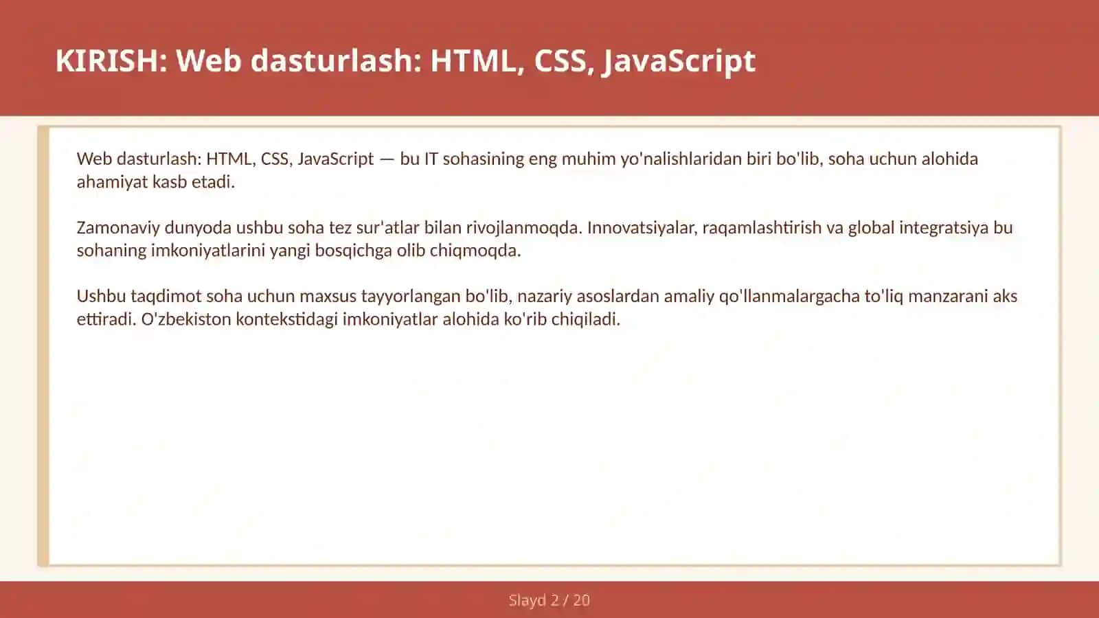Web dasturlash: HTML, CSS, JavaScript 2