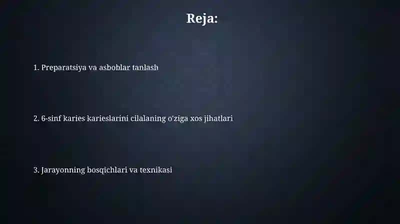 6-sinf karies kovaklarini charxlashning o'ziga xostomonlari 2