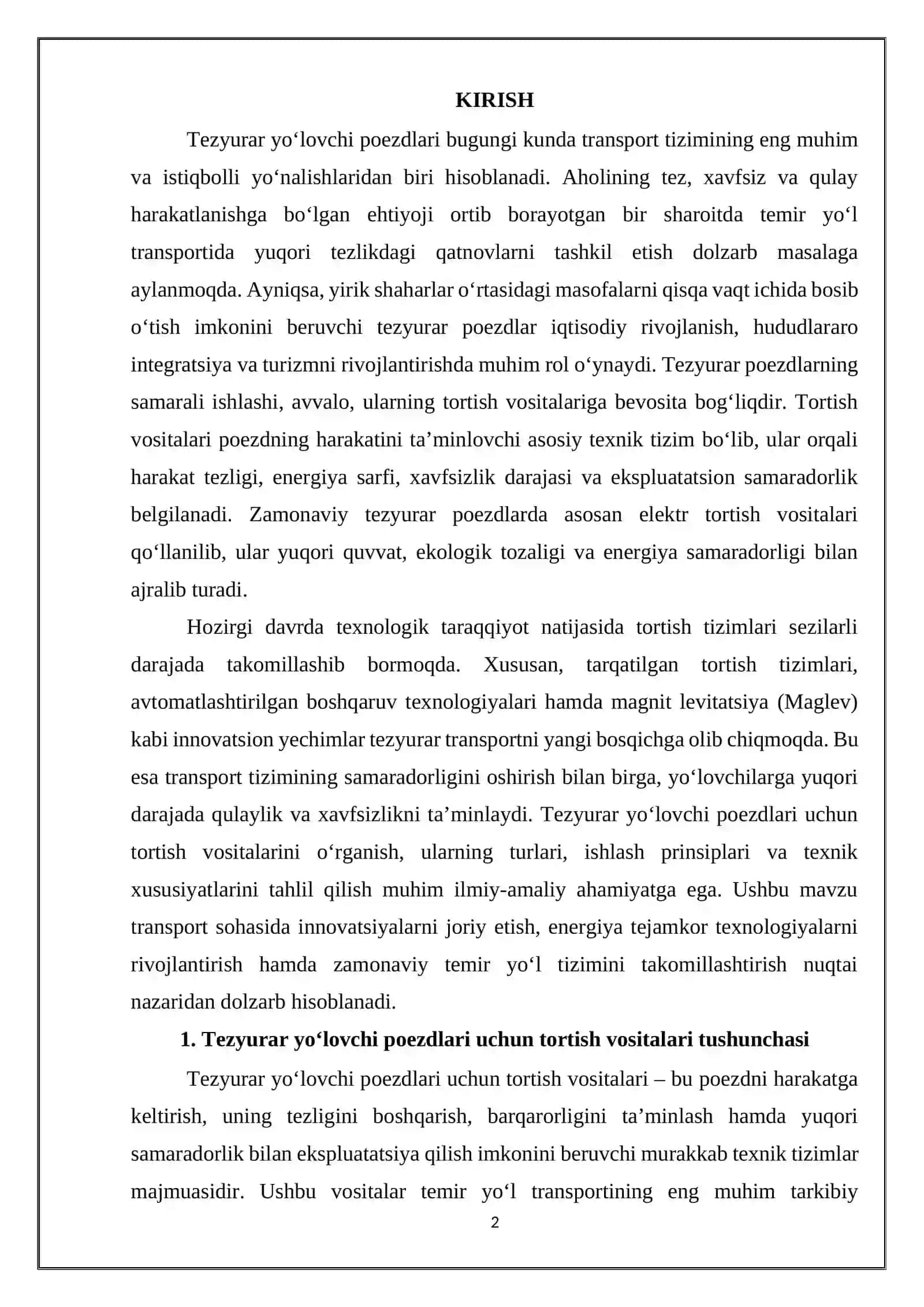 Tezyurar yo‘lovchi poezdlari uchun tortish vositalari 2