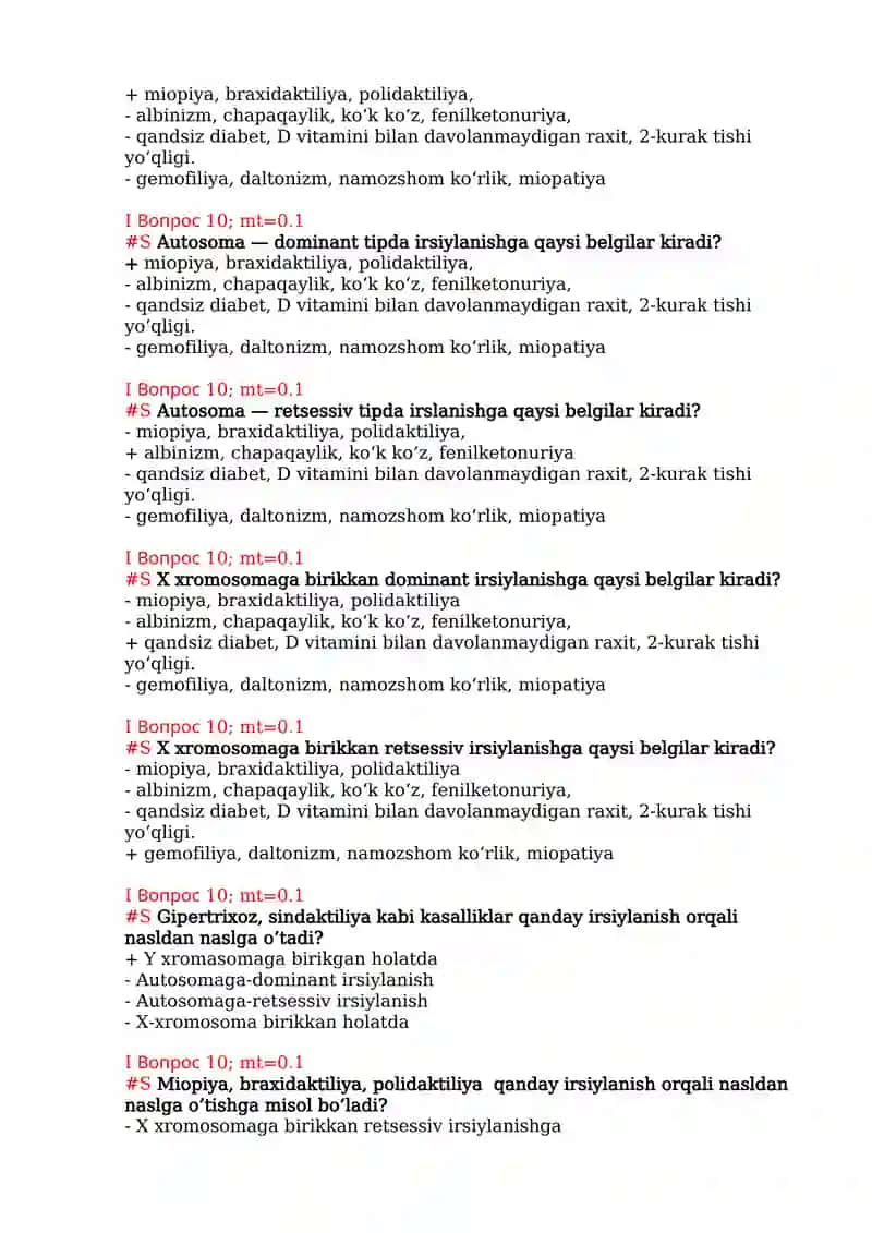 Odam genetikasi metodlari mavzusida test 2